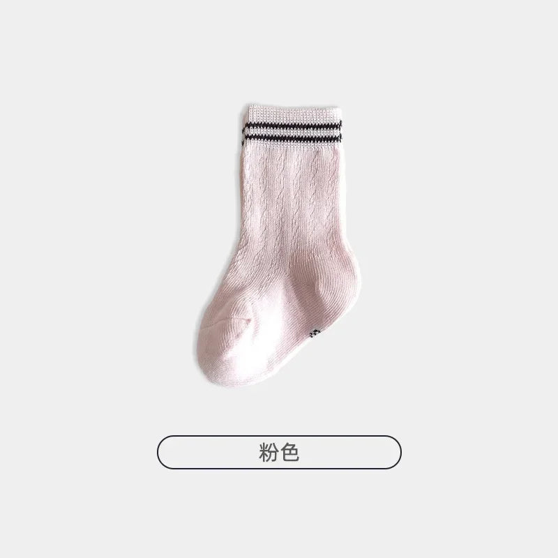 Korean Kids Cotton Mesh Socks Spring Summer Middle Tube Socks Newborn Infant Toddler Boys Girls Stripe Socks 0-7years Old