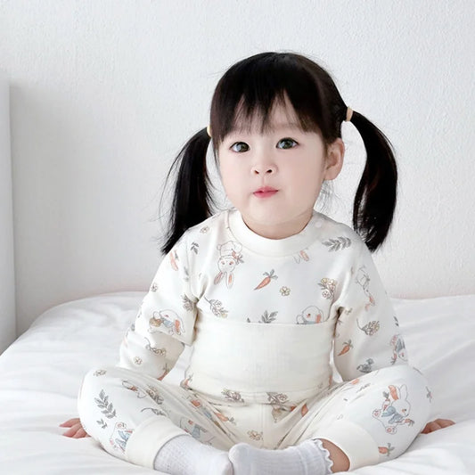 Stretchy A-Class Cotton Toddler Pajamas  Autumn High Waisted Baby Sleepwear for 1-3Y Boys Girls Infant Sleep Clothes