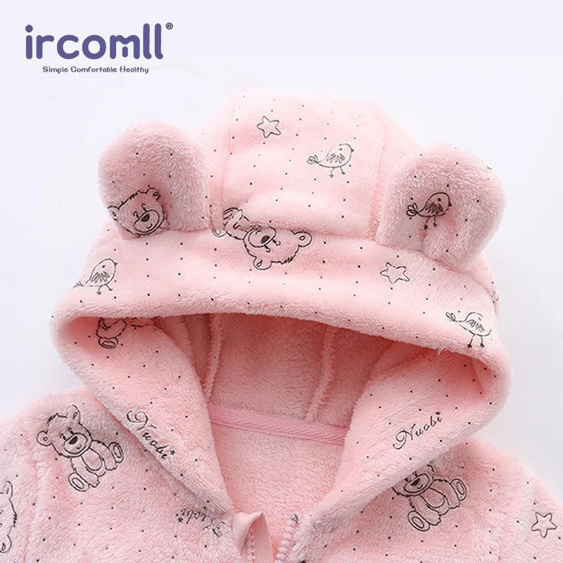 Ircomll Newborn Baby Rompers Spring Autumn Warm Fleece Cute Infant Costume Kids Playsuit Jumpsuits Baby Clothes 0-1Y Outwear