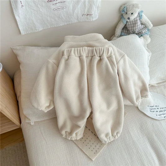 Kids Fleece Warm Set Winter Plus Velvet Outfits Long Sleeved Pullover Tops+Pants 2Pcs Autumn Children's Casual Clothing Suits