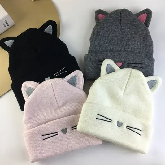 Korean Autumn Winter Hat for Toddler Lovely Animal Cat Beanie for Toddler Boy Girl Warm Elastic Baby Hat for 1-5Y