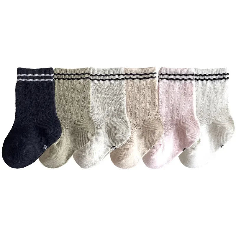 Korean Kids Cotton Mesh Socks Spring Summer Middle Tube Socks Newborn Infant Toddler Boys Girls Stripe Socks 0-7years Old