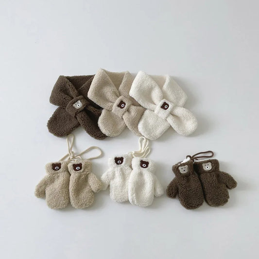 Cute Plush Baby Gloves Korean Bear Embroidered Toddler Mittens Winter Thick Warm Cashmere Kids Full Finger Gloves