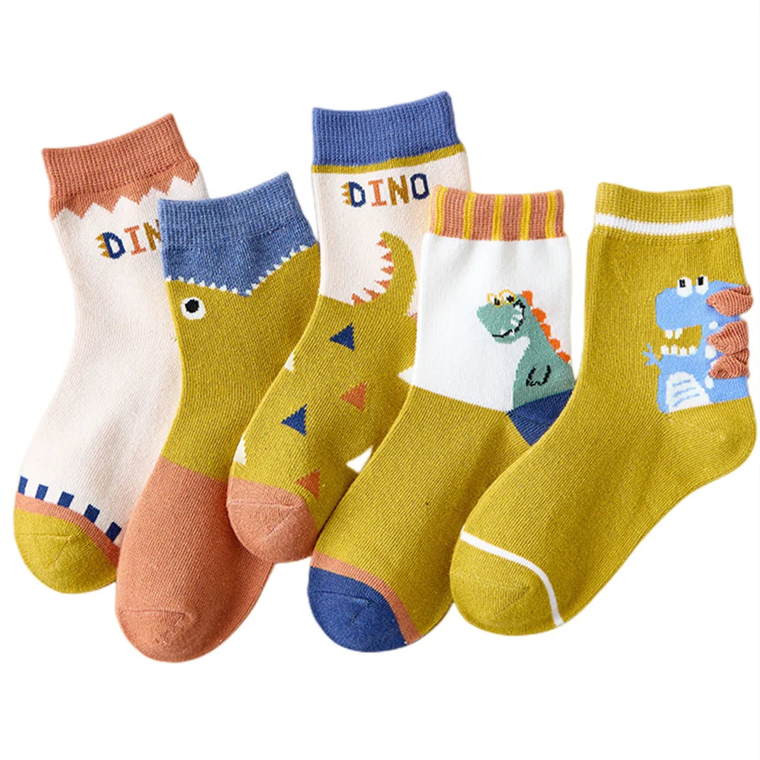 5Pairs Children's Socks Spring And Autumn Cotton Car Cartoon Boy's Socks Kids Sports Socks  Boys Girls Quality Breathable Socks