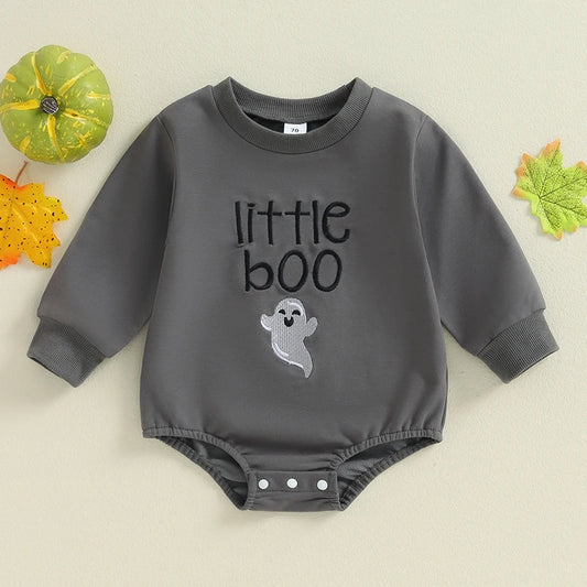 Newborn Baby Boy Autumn Romper Baby Long Sleeve Ghost Letter Embroidery Rompers Baby Halloween Clothes Sweatshirt Jumpsuits