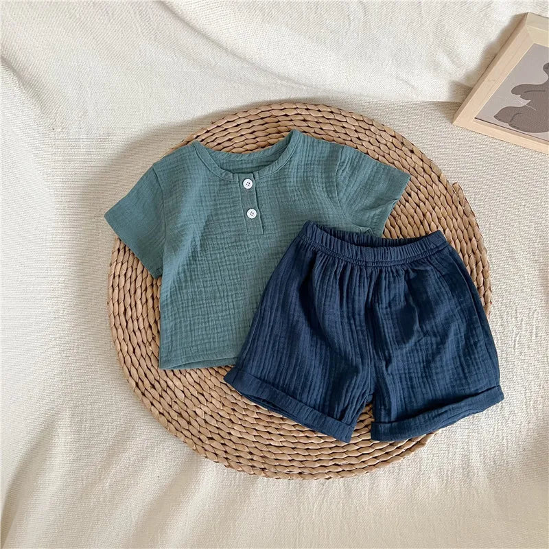 2024 Baby Pajamas Set Loungewear Sleepwear Kids Long Sleeve Boy Girl Breathable Cotton Waffer Top and Bottom Children's Clothes