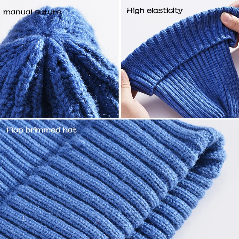Winter Knitted Baby Hat Solid Color Woolen Beanie Cap for Infant Korean Solid Color Warm Kids Girls Boys Crochet Hats