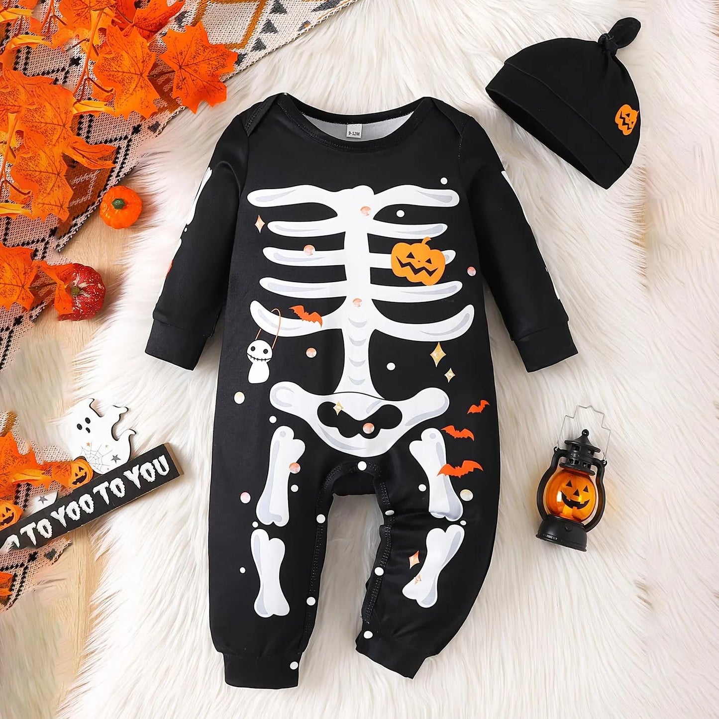 Toddlers Boys Clothes Baby Boys Girls Skeleton Halloween Costume Jumpsuit Pumpkin Romper Outfits With Hat Boys Cardigan Bodysuit