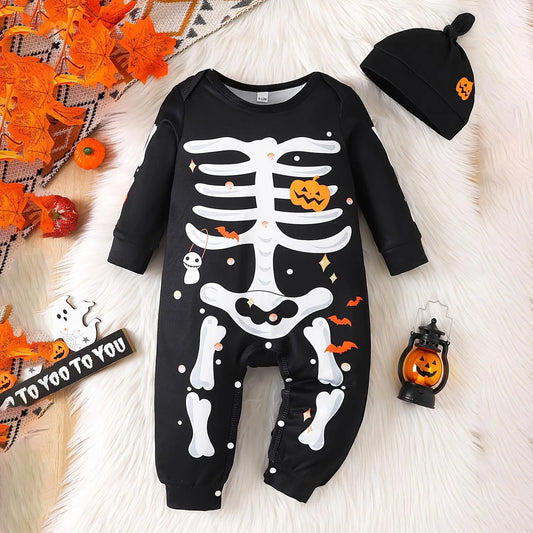 Toddlers Boys Clothes Baby Boys Girls Skeleton Halloween Costume Jumpsuit Pumpkin Romper Outfits With Hat Boys Cardigan Bodysuit