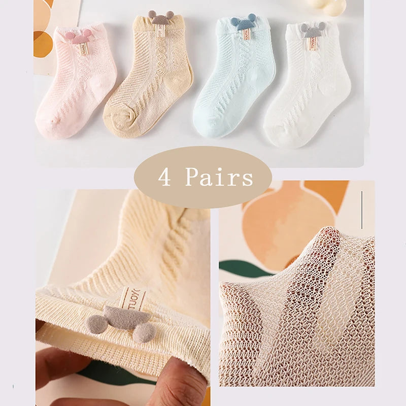 4pcs Newborn Socks Baby Summer Thin Cute Cute Mid Tube Short Socks Fashion New Baby Boneless Breathable Mid Tube Socks