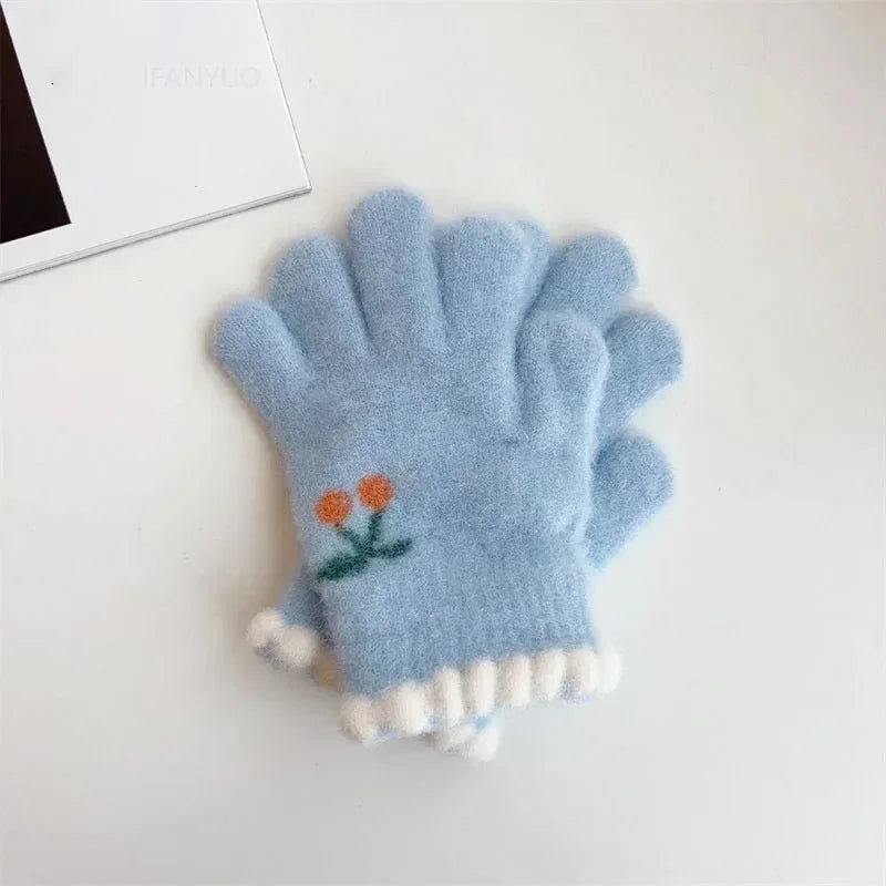 Korean Sweet Cherry Children Kids Warm Gloves Winter Windproof Thicken Boys Girls Kids Cycling Mittens Cute Fashion Baby Gloves