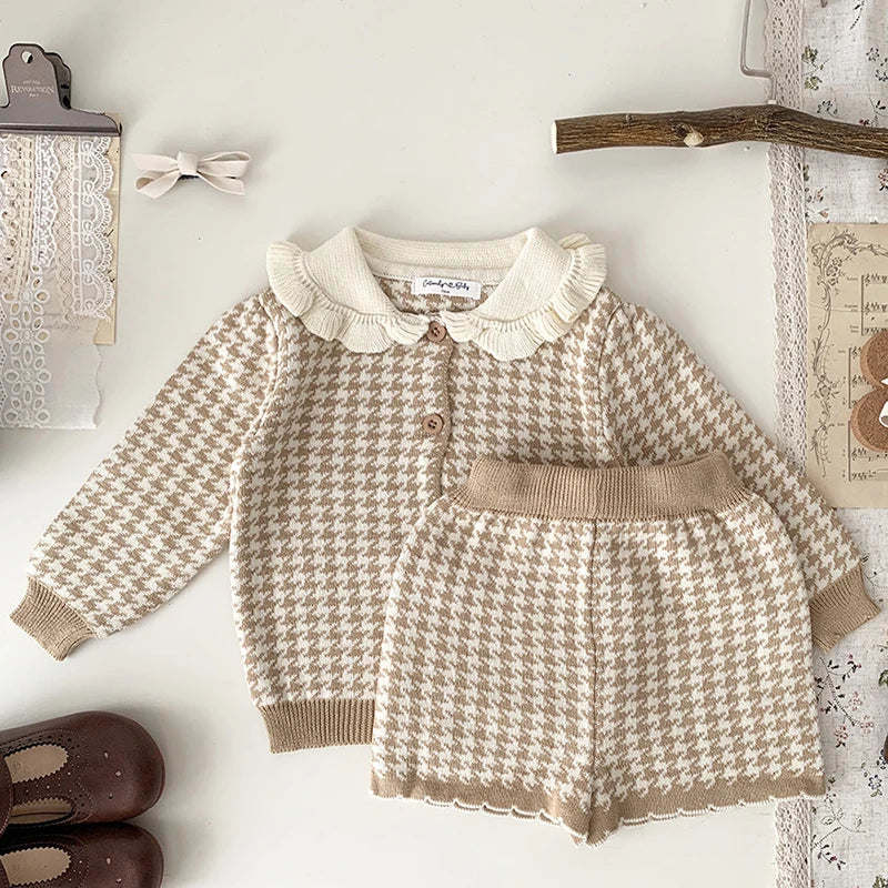 0-4Y Toddler Girls Boys Knit Suit Autumn Children Clothing Boys Girls Baby Knit Sweater Cardigan + Shorts Suit Baby Clothes Suit