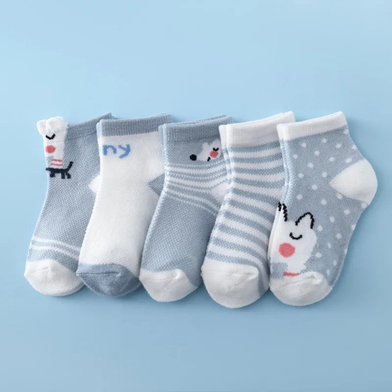 5Pairs/lot Infant Baby Socks For Girls Boys Summer Mesh Thin Baby Socks Cotton Casual Print Newborn Toddler Boy Sock 0-24Month