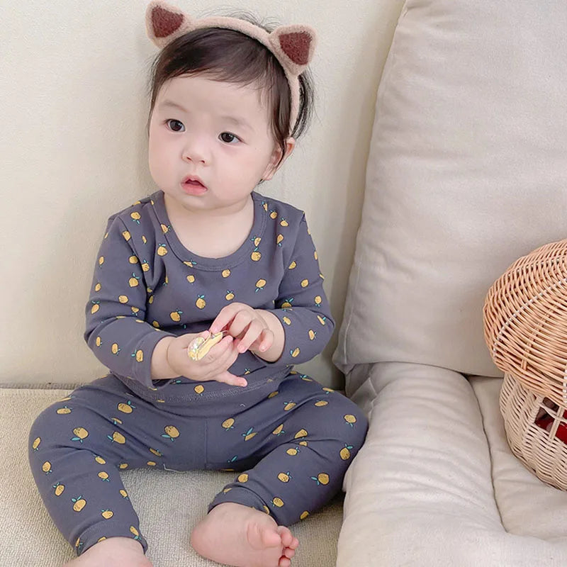 Baby Kid's Pajamas Set 0-3Y Spring Autumn Lemon Printed Home Clothing 2Pcs Boys Underwear Toddler Girls Cotton Sleep Wear