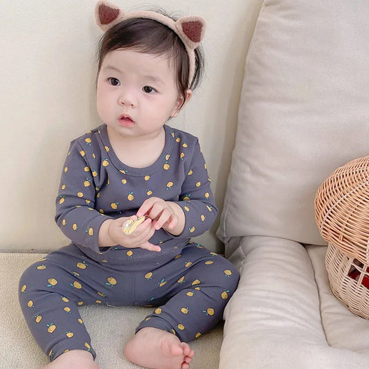 Baby Kid's Pajamas Set 0-3Y Spring Autumn Lemon Printed Home Clothing 2Pcs Boys Underwear Toddler Girls Cotton Sleep Wear