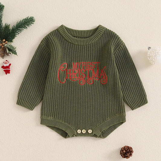 FOCUSNORM 4 Color Autumn Winter Baby Boys Girls Christmas Sweater Romper Letter Embroidery Round Neck Long Sleeve Knit Jumpsuit