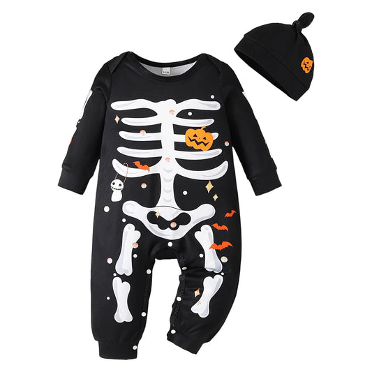 Toddlers Boys Clothes Baby Boys Girls Skeleton Halloween Costume Jumpsuit Pumpkin Romper Outfits With Hat Boys Cardigan Bodysuit
