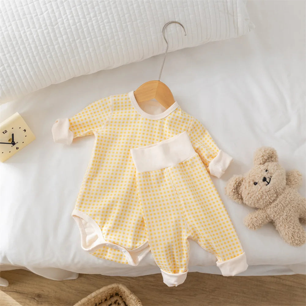 2024 Autumn Baby Pajamas Set 0-2Y Toddler Boys Plaid Bodysuit+Pants Underwear 2Pcs Girls Homewear Suit Toddler Sleep Clothing
