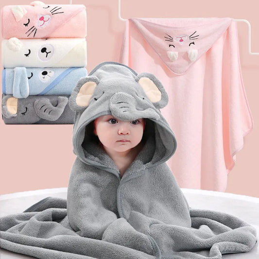 Toddler Bathrobe with Hood Boy Girl Infant Bath Towel Blankets Swaddle Cartoon Coral Fleece Towel Blanket Newborn Kids Bedding