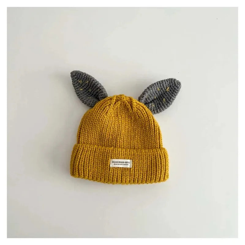 Cute Baby Bunny Hat With Ear 2025 Autumn Children's Knitted Hat Boys Girls Beanie Cap Warm Wool Pullover Hat