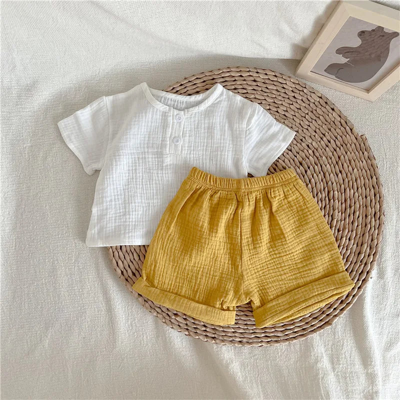2024 Baby Pajamas Set Loungewear Sleepwear Kids Long Sleeve Boy Girl Breathable Cotton Waffer Top and Bottom Children's Clothes