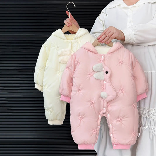 0-2Y Super Cute Rabbit Ears Infant Outerwear Winter Baby Girl Romper Quilted Thickened Jumpsuit