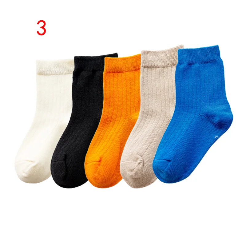 5Pair/lot New Children's Socks Solid Color Boys Girls Casual Socks
