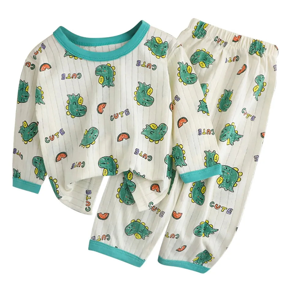 Casual Home Clothes For Child Spring Summer Thin Pajamas Suit Cartoon Tops+Pants 2 Piece Set Baby Boys Girls Cute Sleepwear