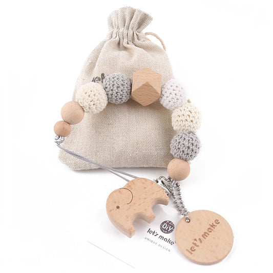 Baby Pacifier Chain Elephant Wooden Clip Geometric Crochet Beads Bag Wood Teether Tiny Rod Dummy Clips Baby Pacifier Holder