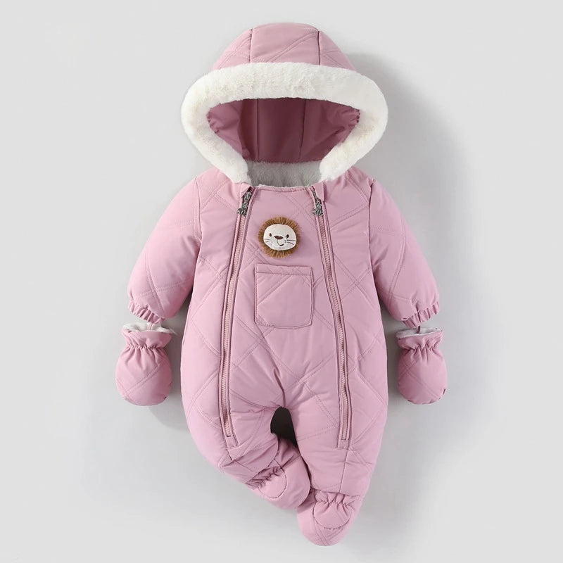 Newborn Baby Girl Jumpsuit Autumn and Winter Baby Romper With Gloves Warm Infant Snowsuit Thicken Cartoon Baby Ski Suit Coat