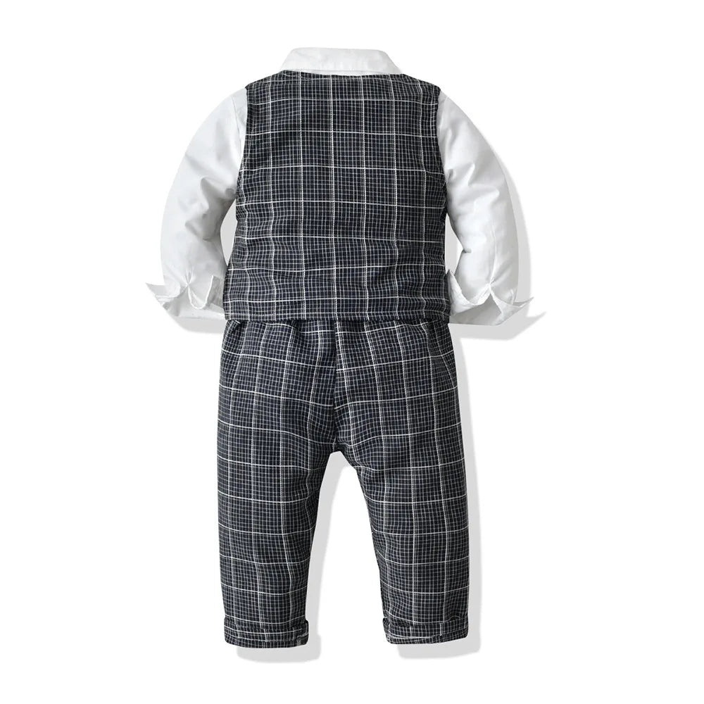 Korean Boy Autumn Plaid Vest+White Shirt+Trousers Suit Children Clothing Baby Boy 2-10 Years Old Suit Kids Boy Clothes 70-130cm