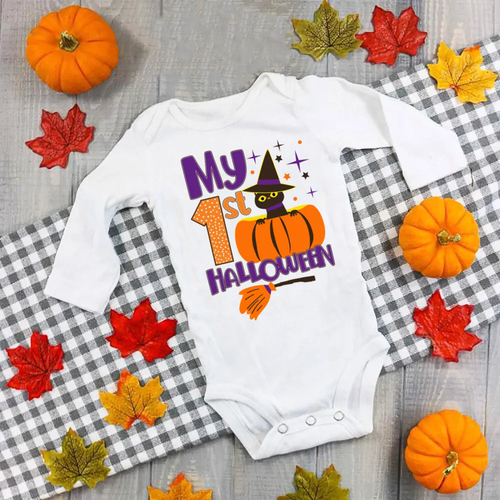 My First Halloween Bat Printed Baby Jumpsuit Autumn Holiday Party Infant Outfit Bodysuit Halloween Newborn Long Sleeve Romper