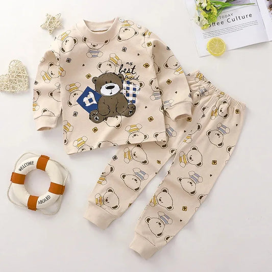 Cartoon Pajamas Suits Children's Baby Boys Girls Spring Autumn Sleepwear Home Clothes Cotton Autumn Long Trousers Kids Pijamas
