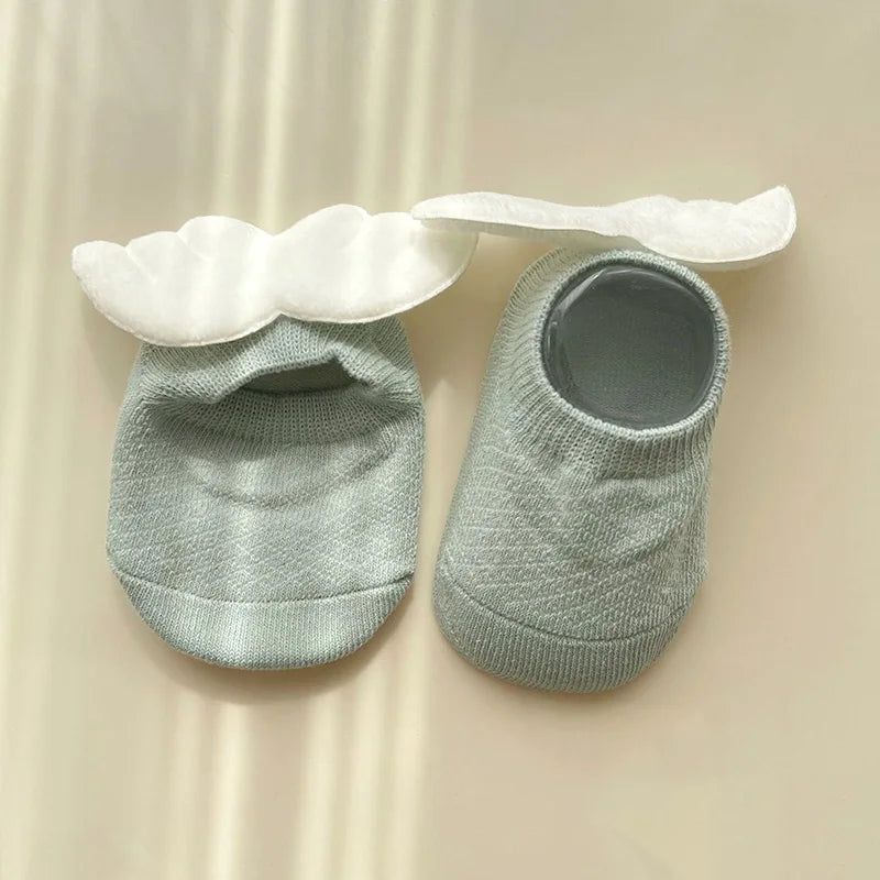 Baby Boys Angel Wing Socks Elastic Cotton Solid Color Newborn Socks Girls Spring Summer Anti-slip Floor Low-cut Socks for 0-3Yrs