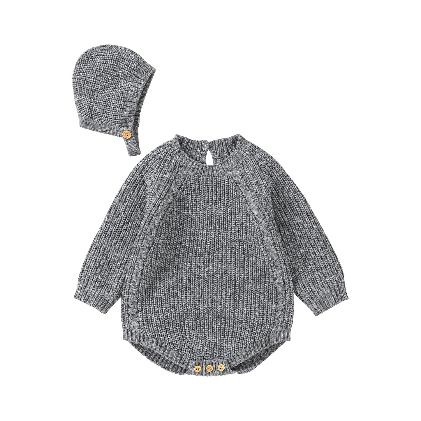 ma&baby 0-18M Newborn Infant Toddler Baby Girl Boy Rompers Warm Knit Jumpsuit Long Sleeve Soft Outfits + Hats Clothing