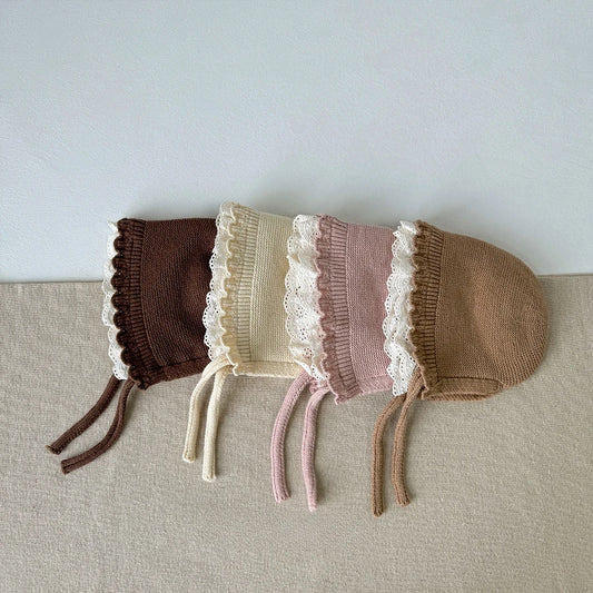 Korean Baby Boys Girls Hat Autumn Winter Warm Ear Protection Caps Ruffle Lace Princess Children's Knitted Wool Hat