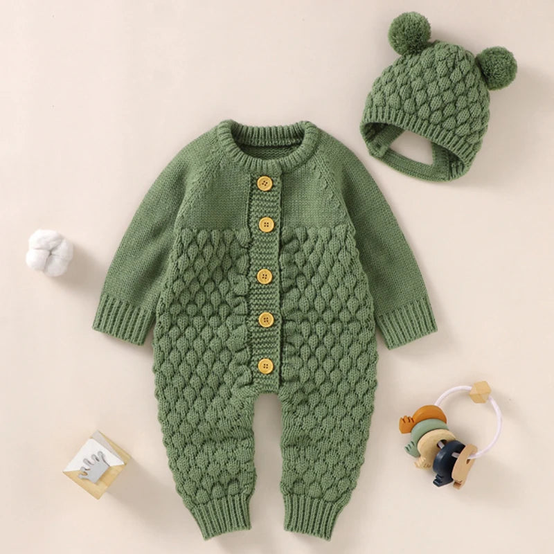 0-24M Newborn Baby Romper Shoes Gloves Set Knit Girl Boy Jumpsuit Boot Mitten Solid Toddler Infant Long Sleeve Knit Clothing