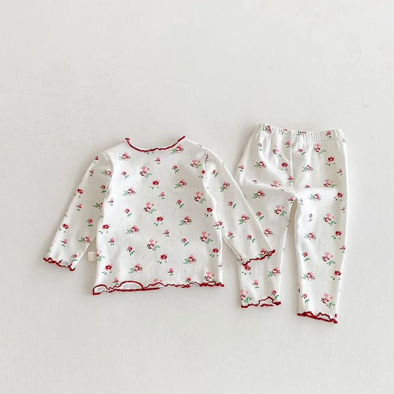 Autumn Baby Pajama Set 3M-3T Cute Flower Infant Girls Household Clothes Toddler Thin Loungewear 2PCS