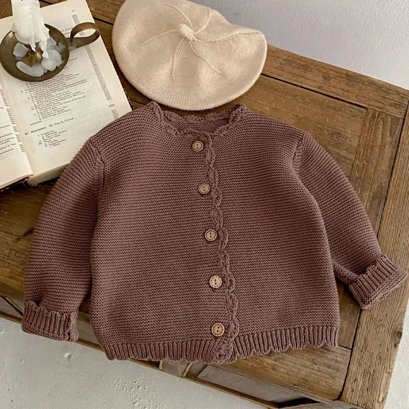 Spring new baby clothing, 0-3 year old boys and girls children's round neck handmade hooked edge clean color knitted sweater