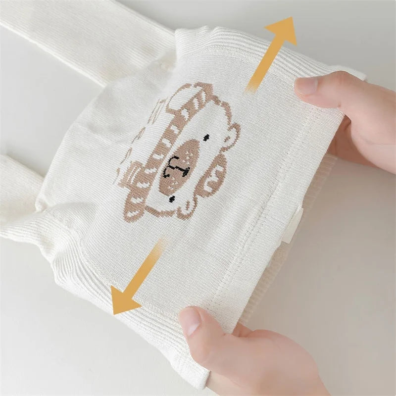 Newborn Baby Tights For Girls Boys Casual Infant Leggings With Shoulder Strap Cartoon Knitted Toddler Pantyhose Autumn New 0-3Y