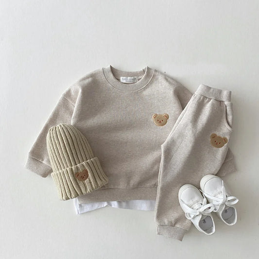 Toddler Outfits Baby Boy Tracksuit Cute Bear Head Embroidery Sweatshirt And Pants 2pcs Sport Suit Fashion Kids Girls Clothes Set