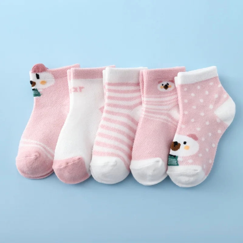 5Pairs/lot Infant Baby Socks For Girls Boys Summer Mesh Thin Baby Socks Cotton Casual Print Newborn Toddler Boy Sock 0-24Month