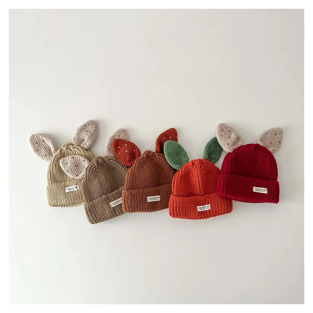 Cute Baby Bunny Hat With Ear 2025 Autumn Children's Knitted Hat Boys Girls Beanie Cap Warm Wool Pullover Hat