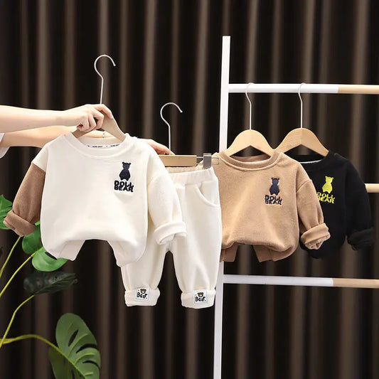 Autumn Winter Kids Girls Clothing Sets Kids Cartoon Bear Casual 2pcs/set Hooded Velvet Children's Sports Suits Clothes 0-5 Years
