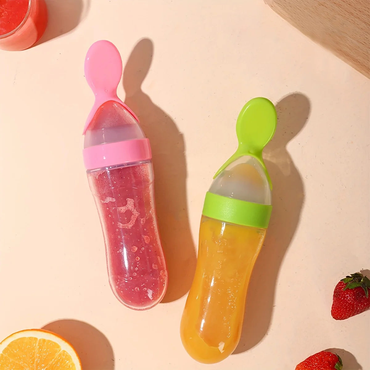 9pcs Feeding Cutlery: 1 Silicone Feeding Bottle with Spoon and Suction Cup for Rice Cereal, 2 Fruit and Feeders, 6 Nipples(SML)