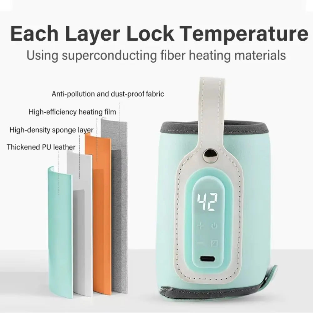 LED Display Portable Baby Bottle Warmer Smart Temperature Control Temperature Adjust Travel Breastmilk Heater 35-50℃ Range