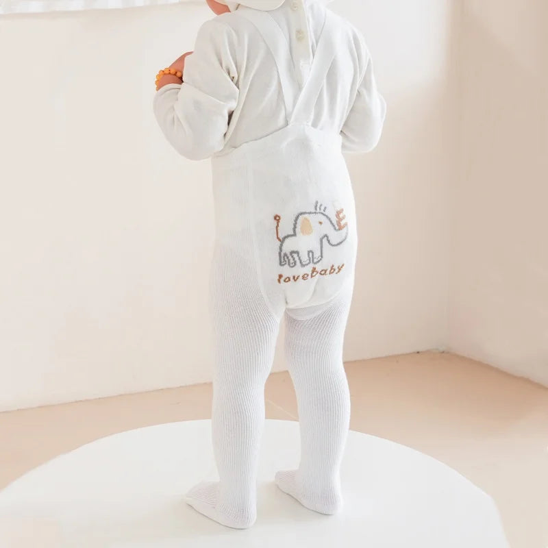 Newborn Baby Tights For Girls Boys Casual Infant Leggings With Shoulder Strap Cartoon Knitted Toddler Pantyhose Autumn New 0-3Y