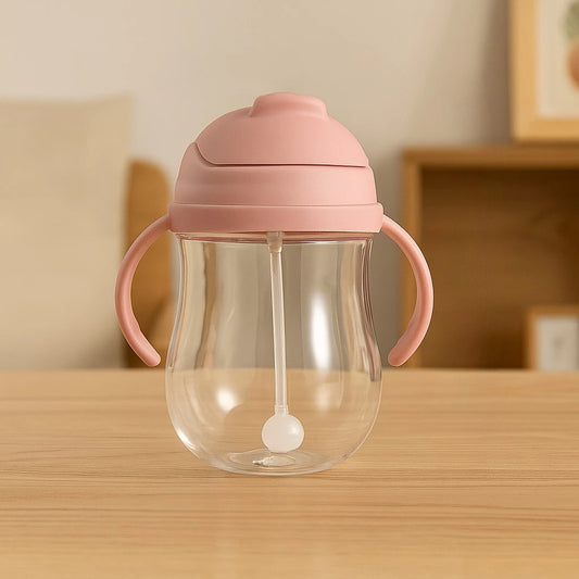 300ML Children's Drinking Water Bottle with Straw Baby Portable Bottle with Handle Outdoor Training Cup Mother Baby Products