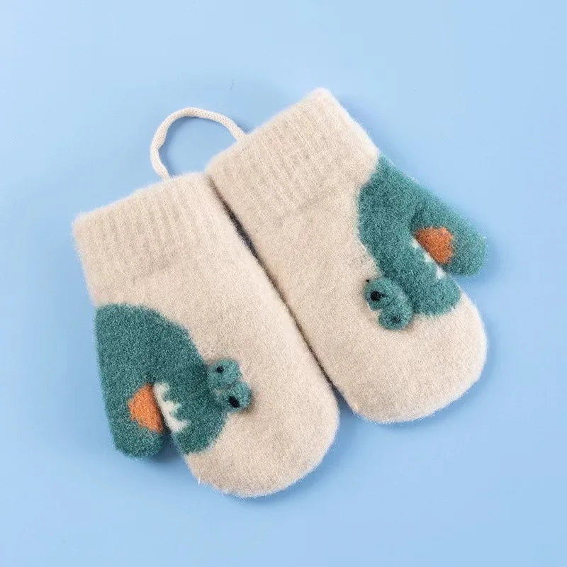 3-5Y Kids Gloves Winter Baby Knitted Thickened Gloves Cartoon Toddler Full Fingers Mittens Warm Windproof Glove for Boys Girls