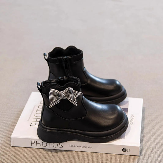 2025 Autumn Winter New Children's Boots Fashionable Single Boots for Girls Children' Boots Girls' Short Boots with Fleece